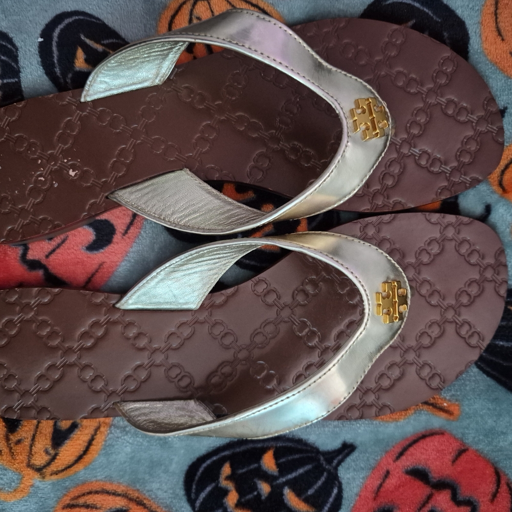 Tory Burch Metallic Gold and Brown Sandals